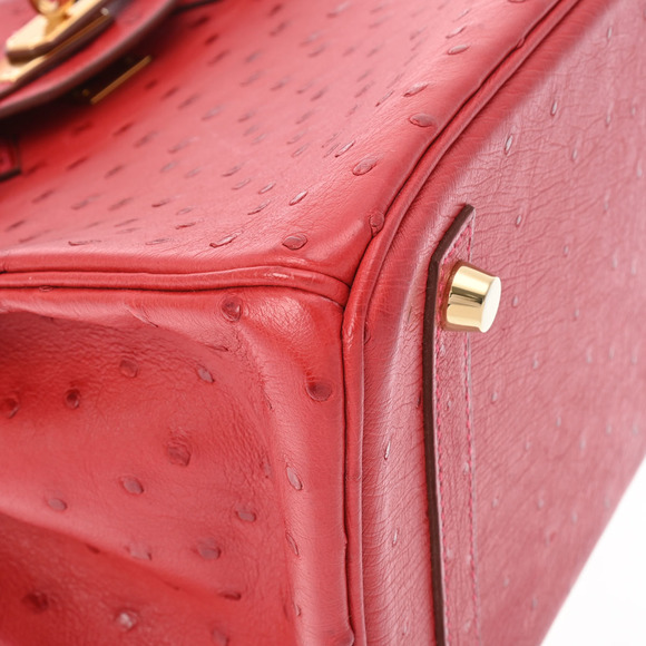 Hermes Birkin 30 Ostrich Leather In Rouge Vif With Gold Hardware - Picture 6 of 12